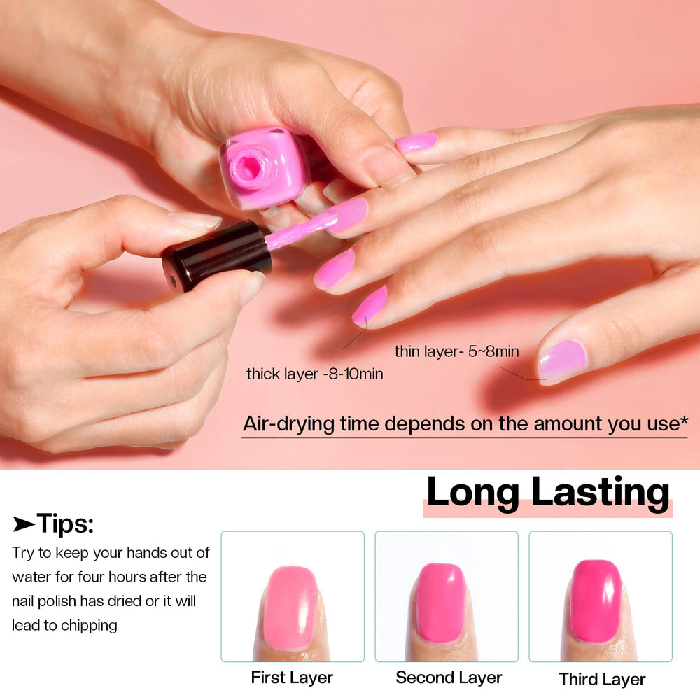 Morovan Rose Nail Polish Set air-dry finish demonstrated without a lamp.