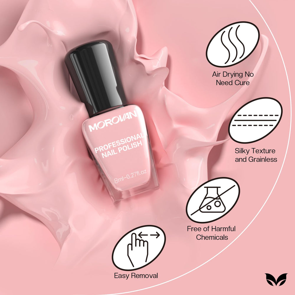 Morovan Rose Nail Polish Set cherry red and pink palette photographed on hands.