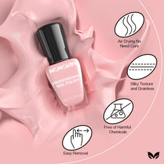 Morovan Rose Nail Polish Set cherry red and pink palette photographed on hands.