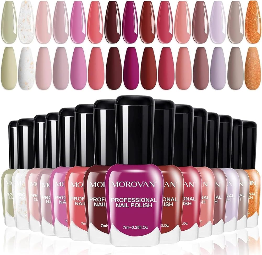 Morovan Rose Nail Polish Set closeup shows a glossy finish for a sophisticated manicure.