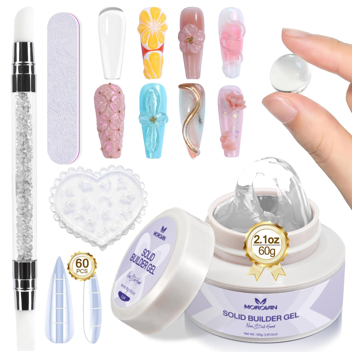 Morovan solid builder nail gel 60g jar for precise 3D sculpting at home