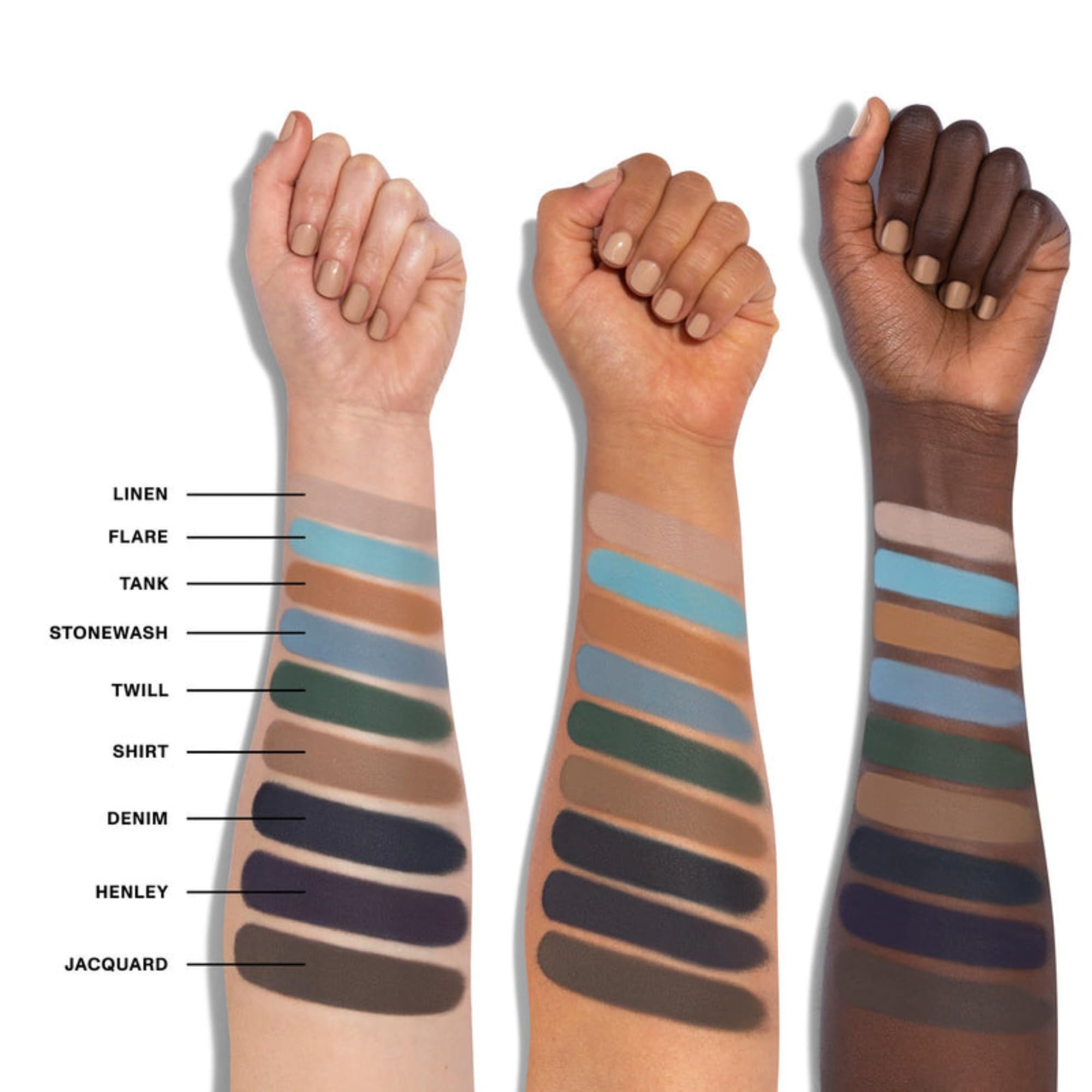 MORPHE 9C swatches on skin show high pigment and blendable matte finish possibilities.