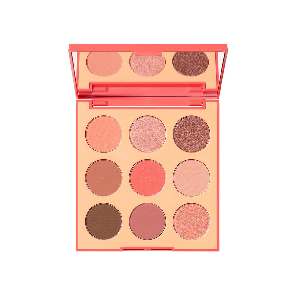 Morphe 9E Pretty In Peach palette closeup showcasing peach tones for versatile eye looks
