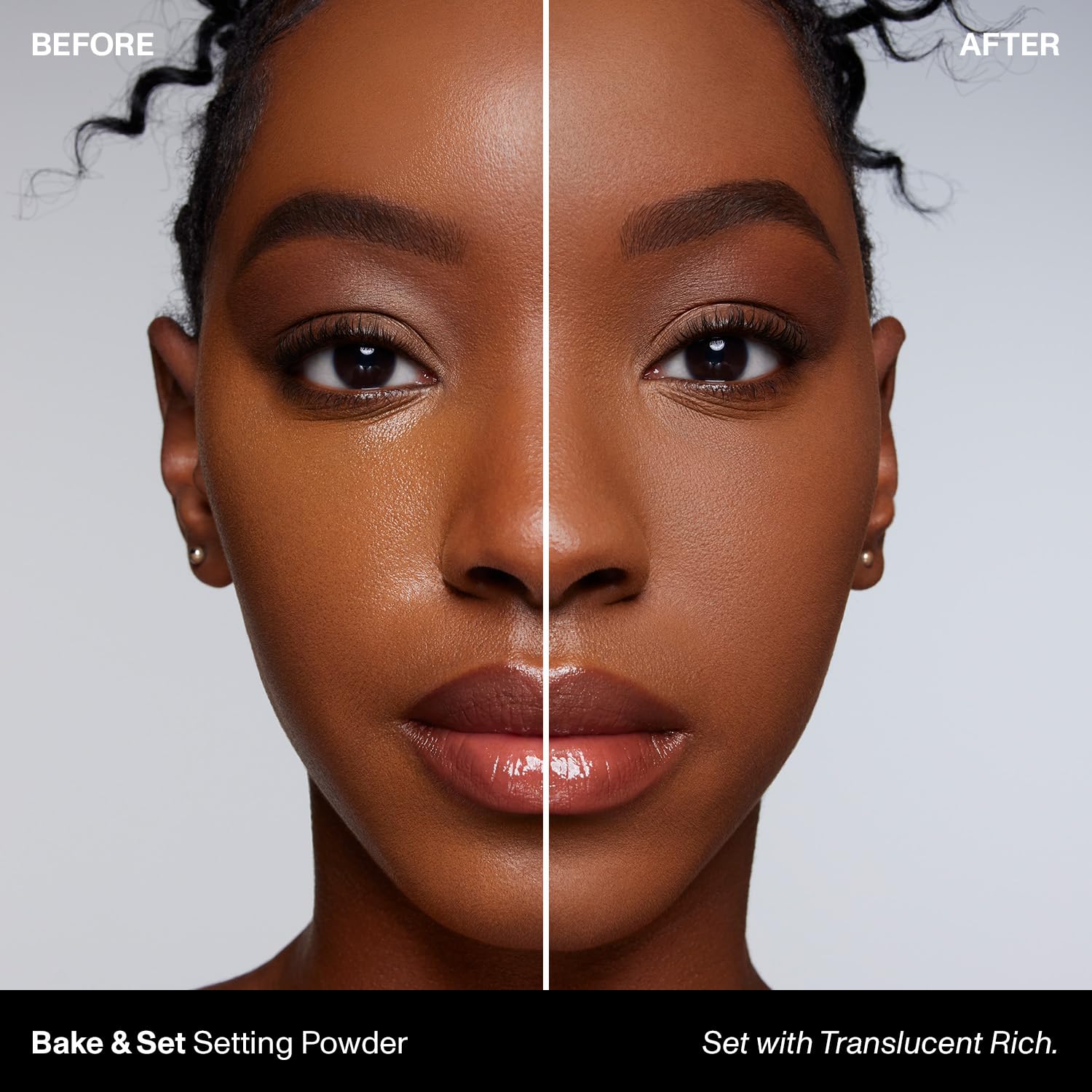 MORPHE Bake & Set powder translucent shade swatch for natural, shine-free complexion.