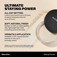 Morphe Mini Bake & Set powder-dusting with brush highlights sheer, brightening coverage.