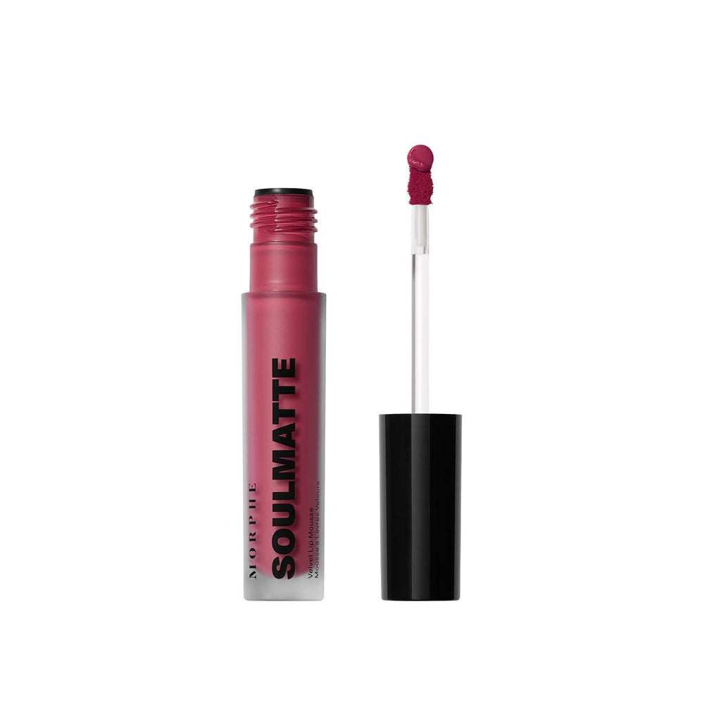 Morphe Soulmatte Velvet Lip Mousse application swatch shows bold color payoff.