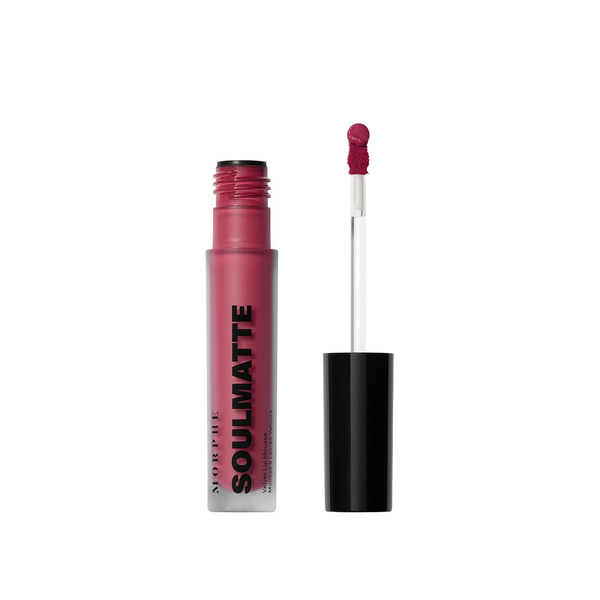 Morphe Soulmatte Velvet Lip Mousse application swatch shows bold color payoff.