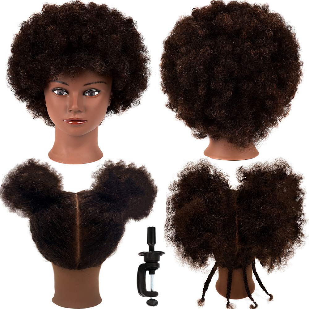 MORRIS 10-inch human hair training Afro head for braiding practice and beginners