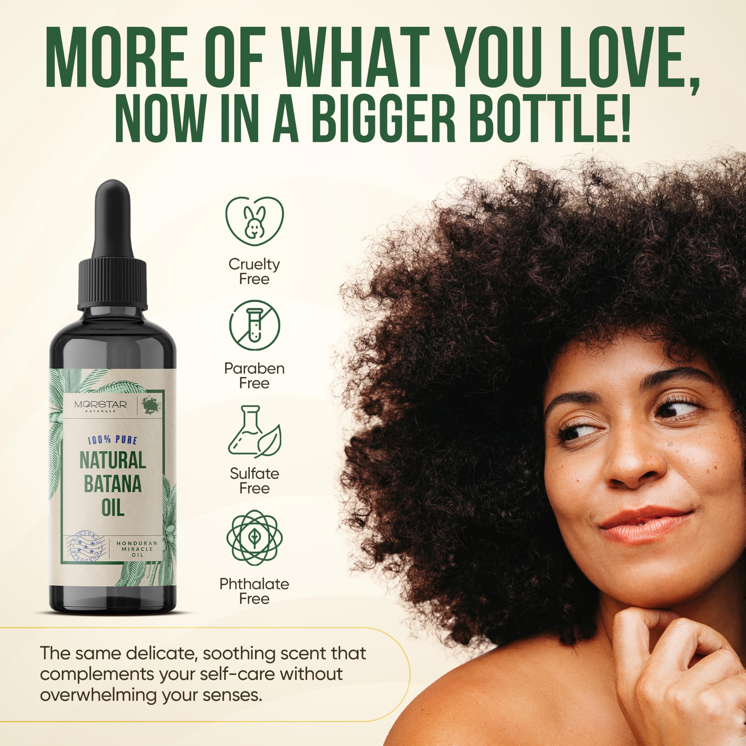 Morstar Batana Oil on hair reveals enhanced shine and smoother texture.