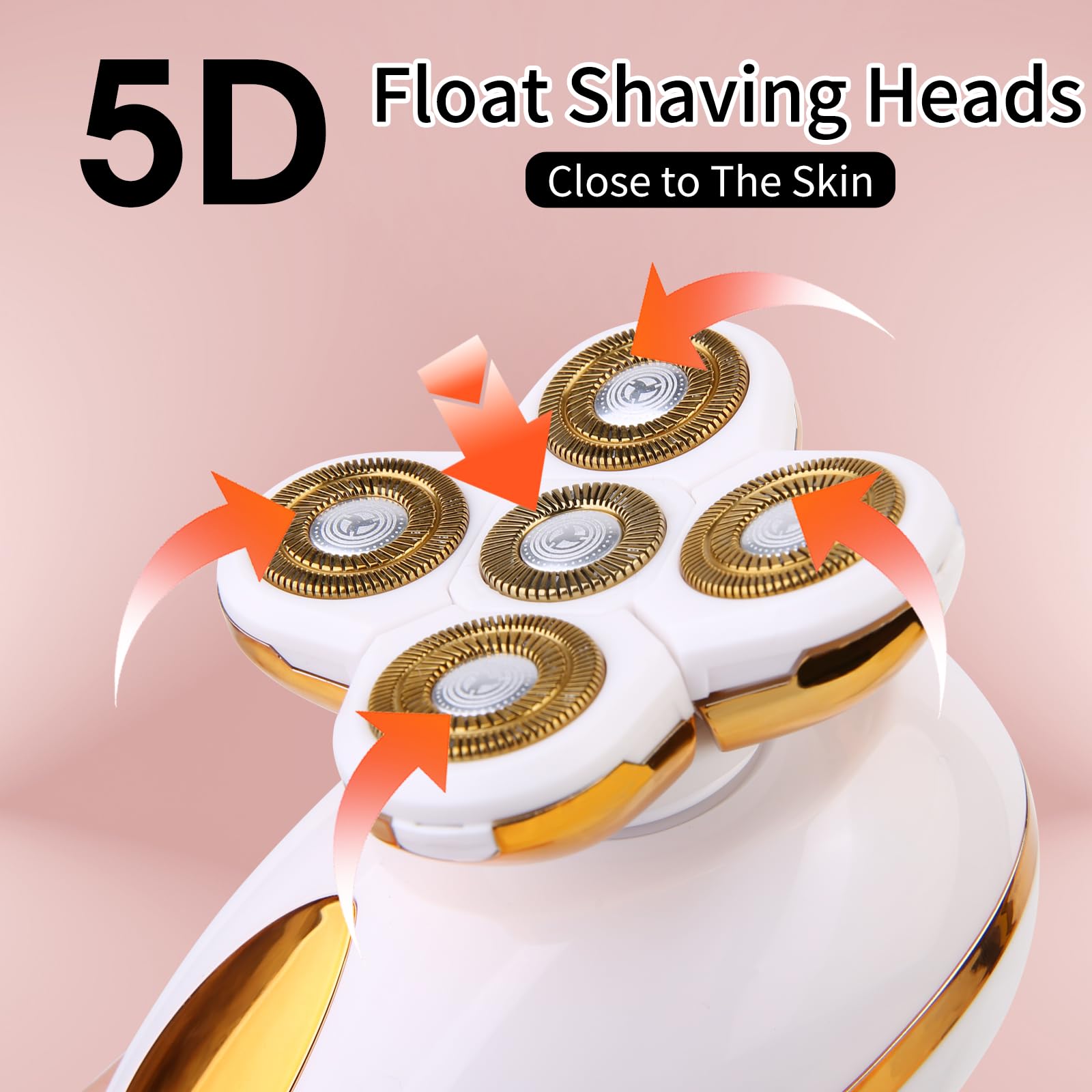 MOSAGO floating head highlights 5D design gliding over curves for smooth skin.