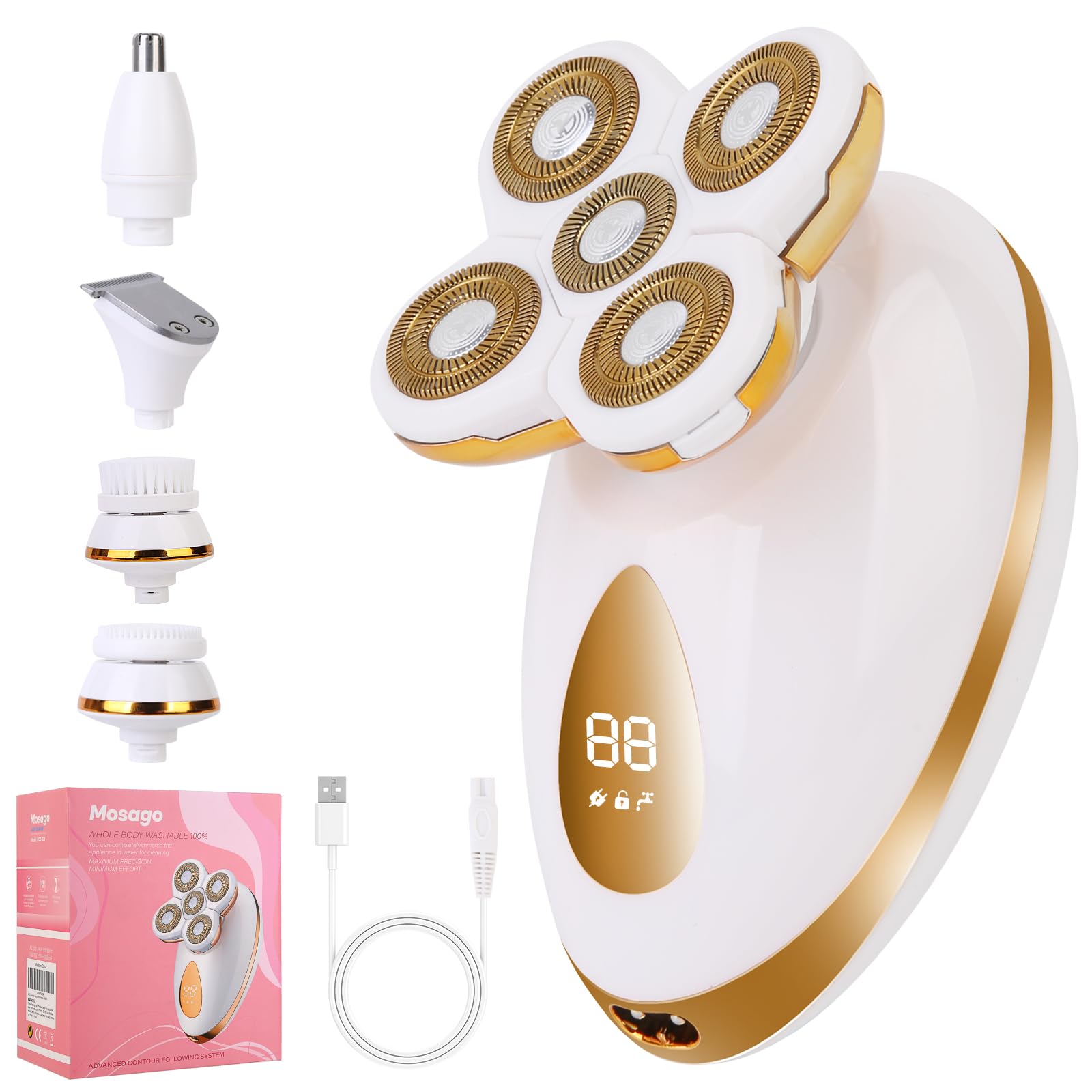 MOSAGO 5-in-1 razor head delivers precise grooming for legs and body.