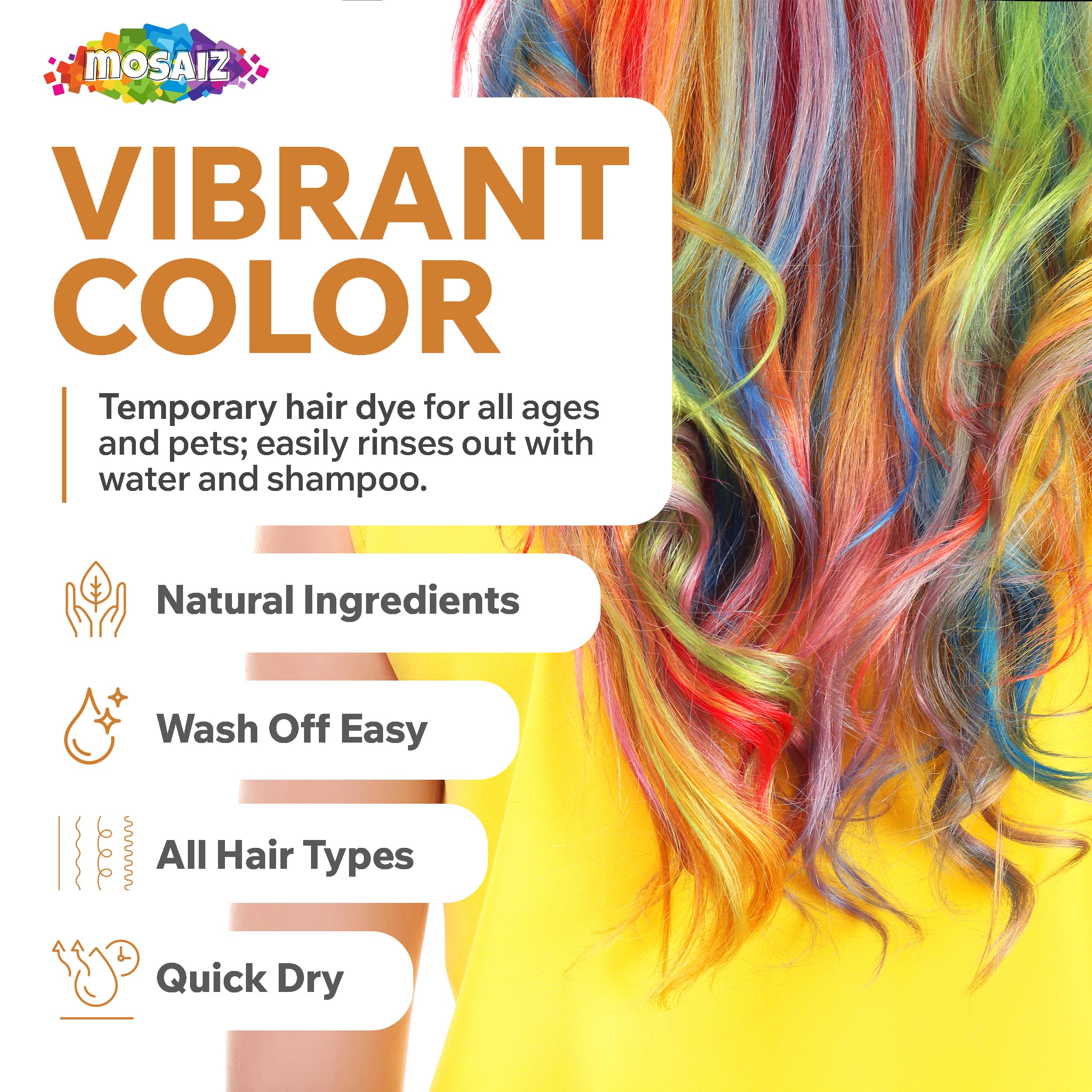 Mosaiz hair chalk being applied by a kid for easy, mess-free color