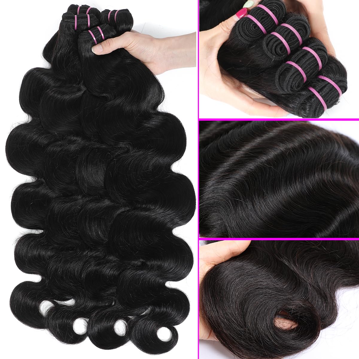 Mosari 15A raw hair bundles 20 inch body wave length visible for natural fullness.