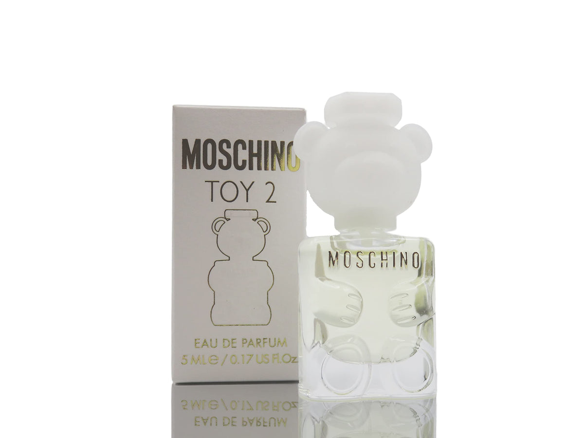 Moschino Toy 2 Mini EDP bottle closeup showcasing playful design and pocketable fragrance option.