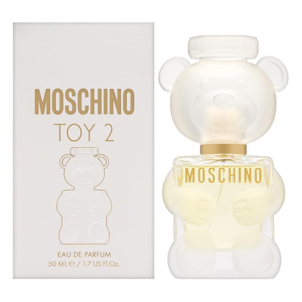Moschino Toy 2 for Women bottle highlights a floral Woody Musk profile for daytime wear.