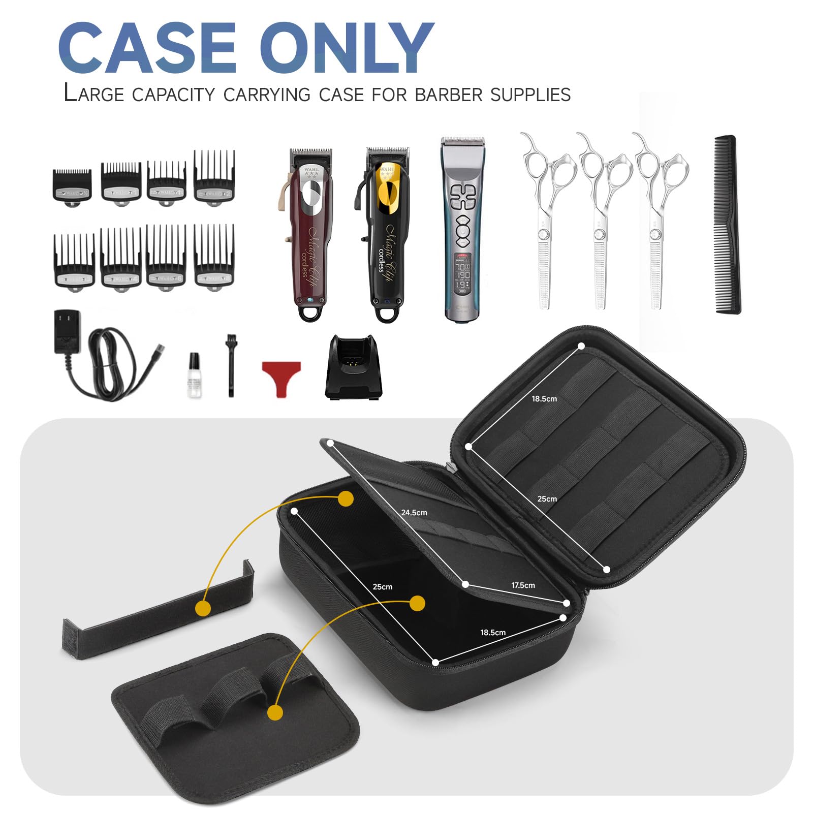 MOSLA hard barber accessories case back view with sturdy handle for travel convenience