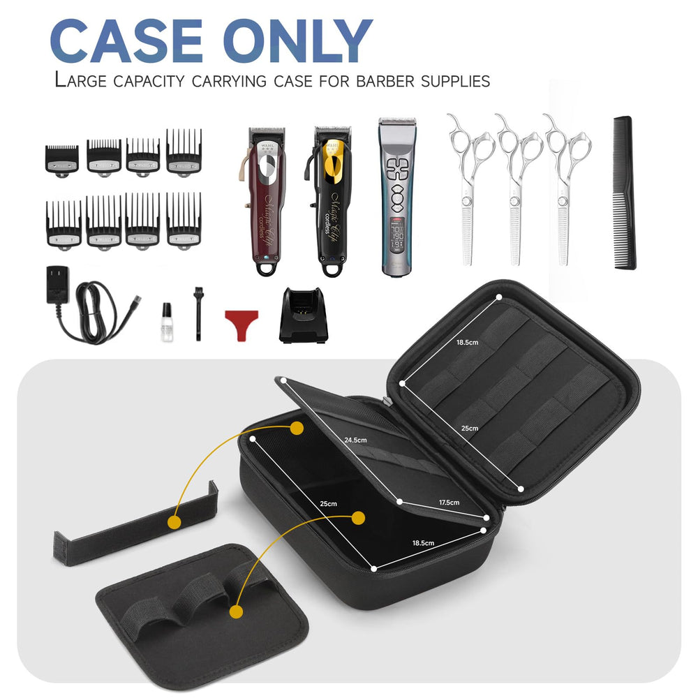 MOSLA hard barber accessories case back view with sturdy handle for travel convenience