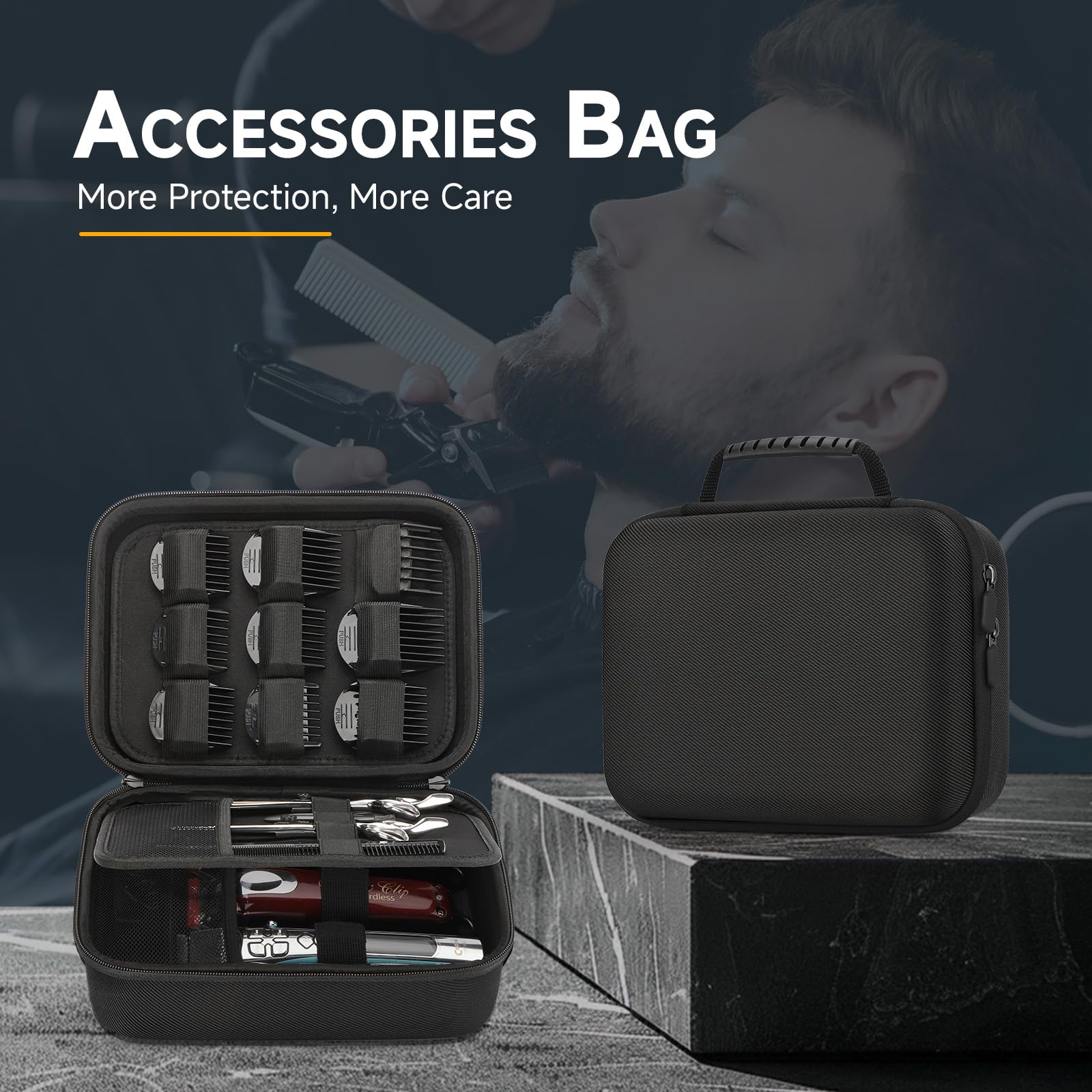 MOSLA hard barber accessories case zipper action demonstrating smooth operation