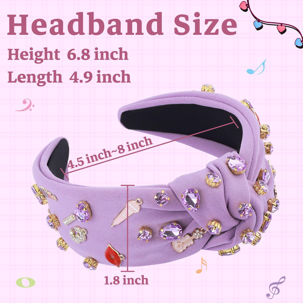 MOSOTECH music jeweled knotted headband red lip microphone rhinestones for concert looks