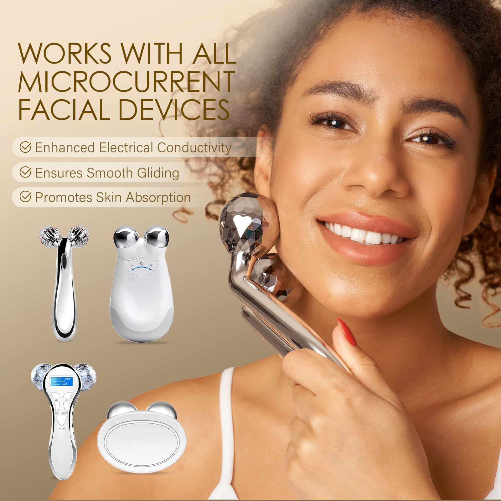 MOSRROU microcurrent gel application demonstrating smooth glide during treatment.
