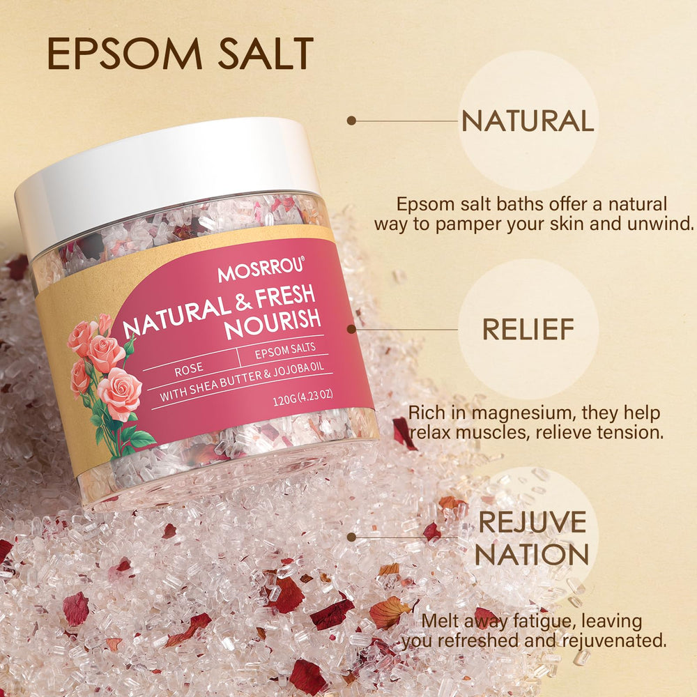 MOSRROU bath salts tea-tree-purify image emphasizes cleansing ritual.