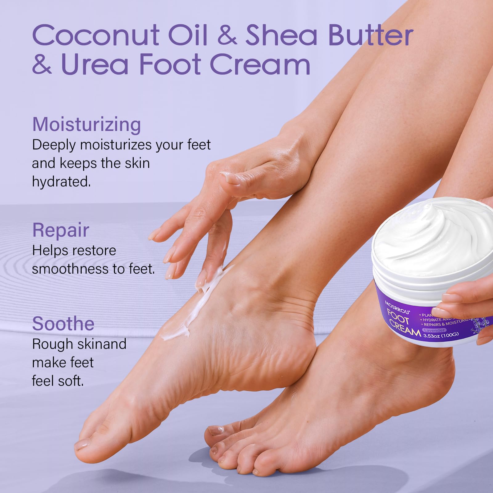 MOSRROU hydrating foot cream nourishes dry heels for lasting softness.