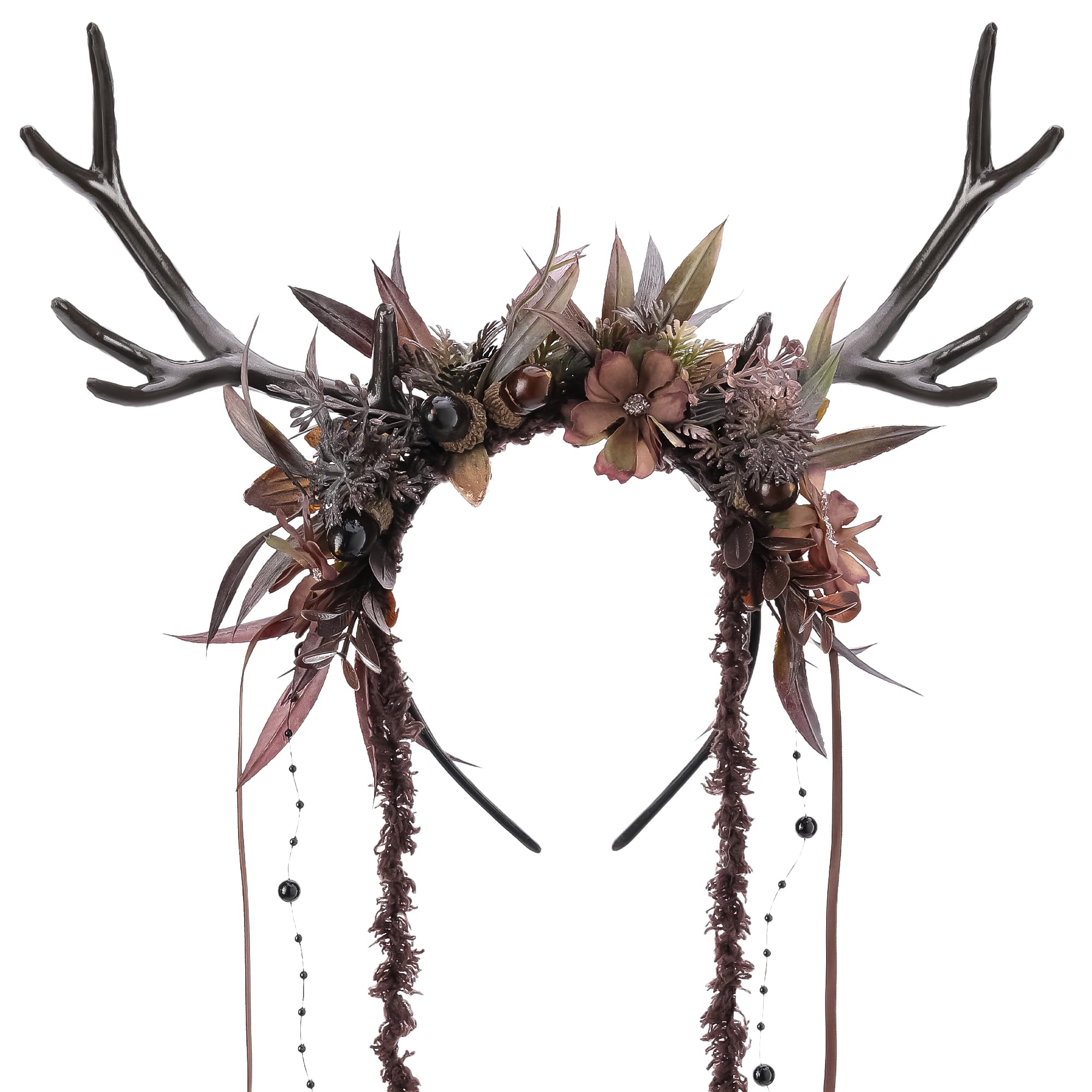 MOSTORY Dark Flower Reindeer Headband antlers for forest fantasy cosplay