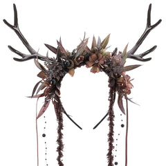 MOSTORY Dark Flower Reindeer Headband antlers for forest fantasy cosplay