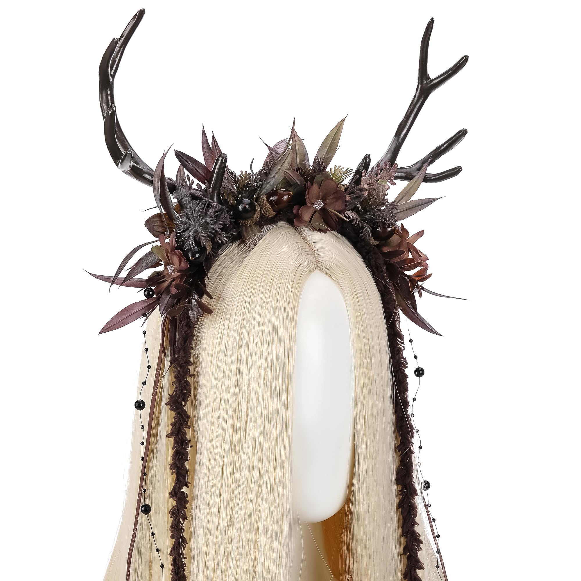 MOSTORY Dark Flower Reindeer Headband with vine tassels enhances goth and fairy costumes