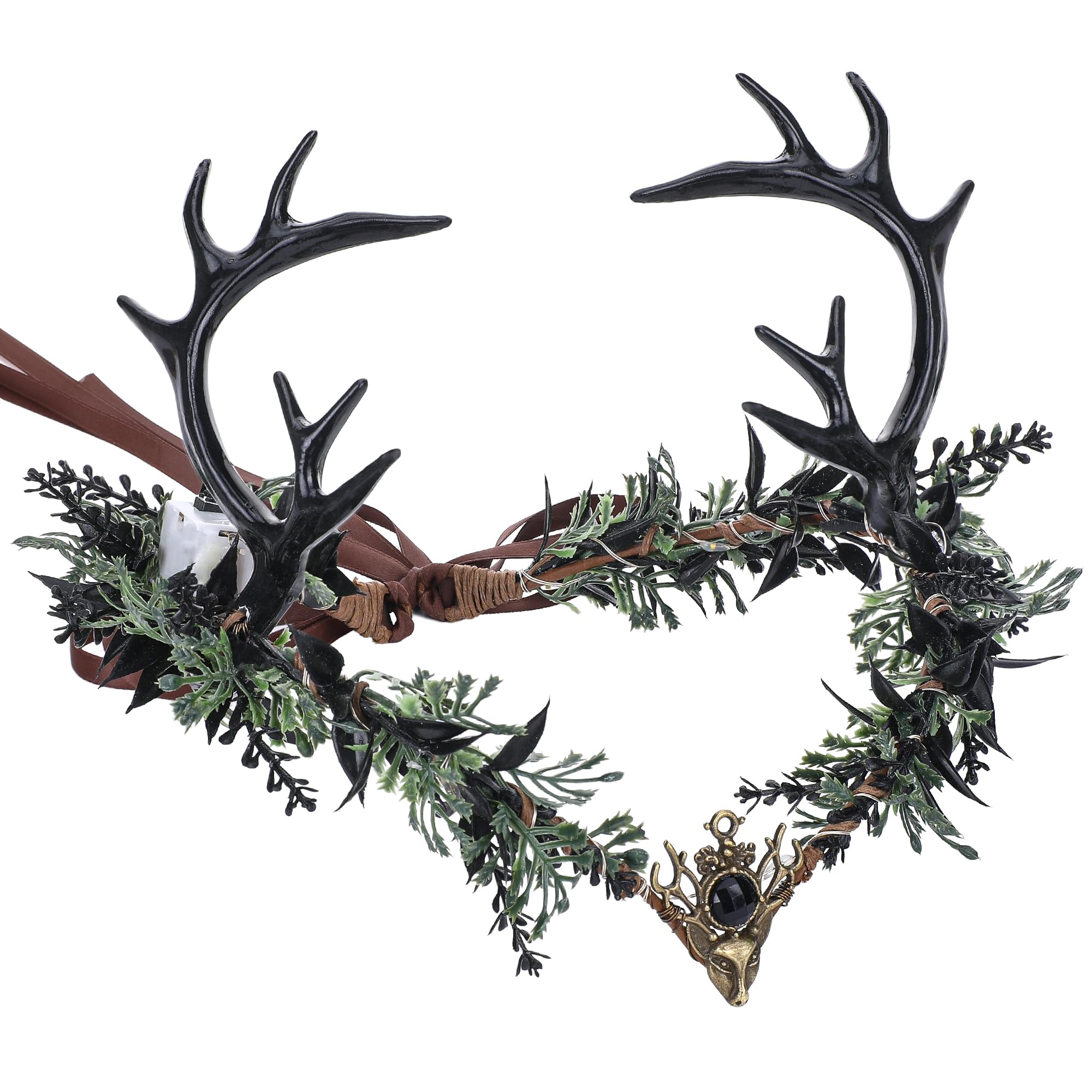 MOSTORY light-up elf crown with black antler headpiece for cosplay and photoshoots.