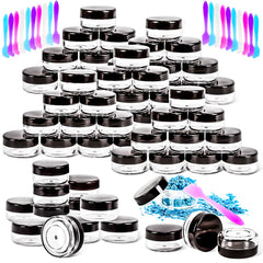 MotBach 50pcs empty containers with black lids for travel-friendly cosmetics.