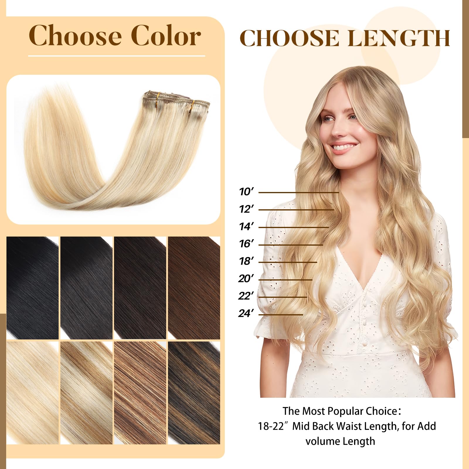 MOTFIN eight-piece full-head clip-in extensions for complete coverage with ease.