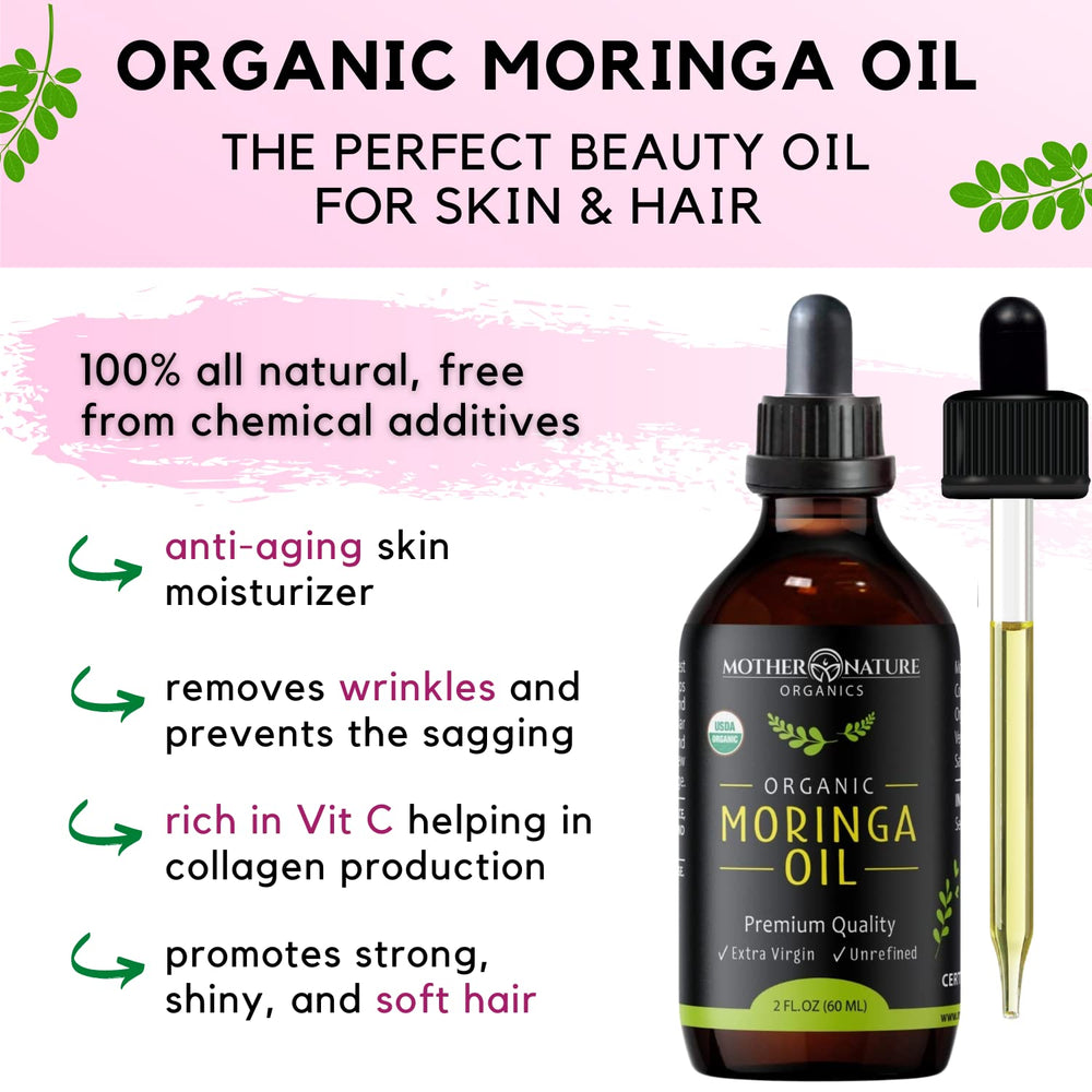 Mother Nature Organics Moringa Oil ethical sourcing—cruelty-free and sustainably harvested.