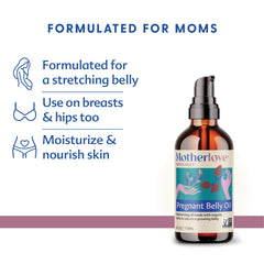 Motherlove Pregnant Belly Oil quick-absorption texture shows lightweight apricot oil.