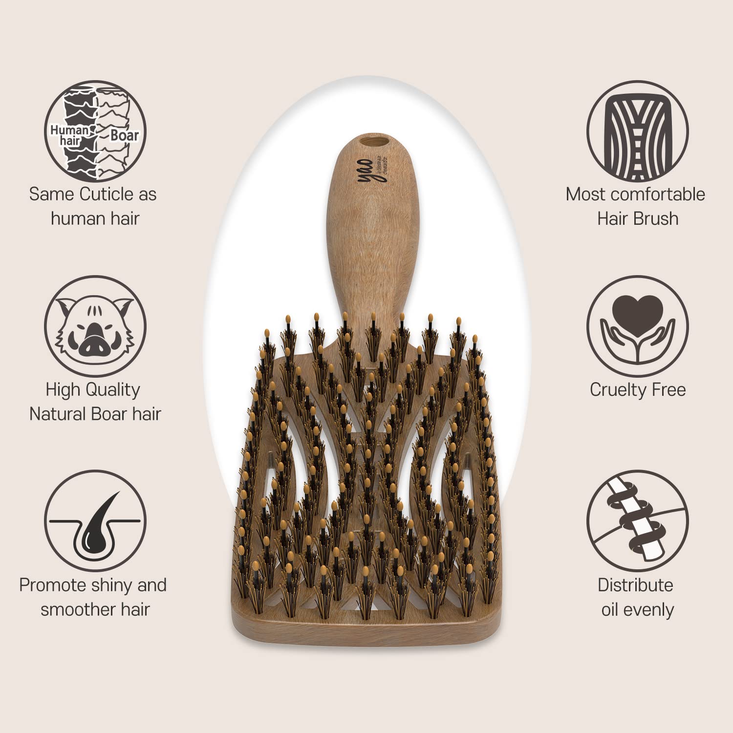 Mother's Corn Yao Boar Bristle Brush durable double-coated bristles withstand daily use.