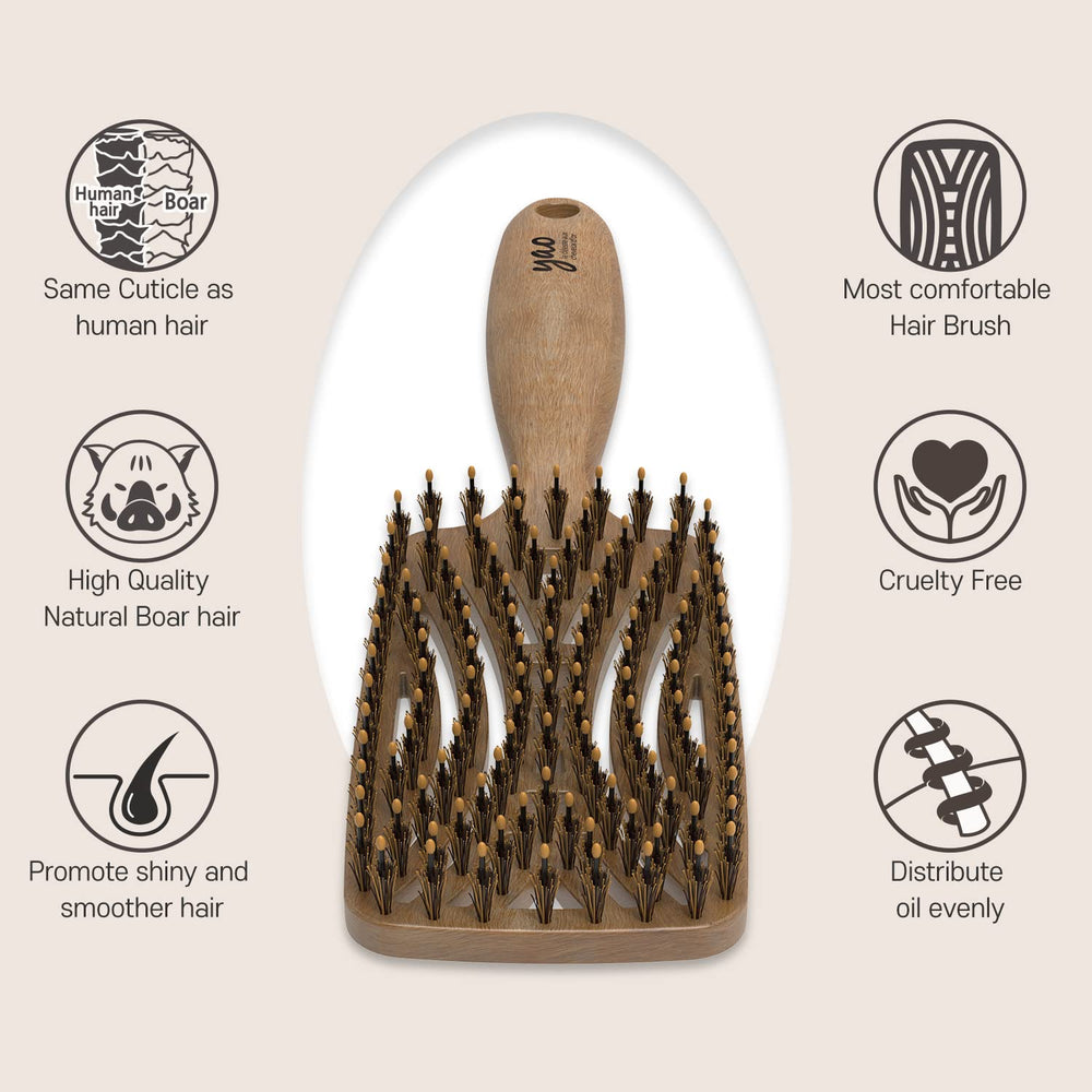 Mother's Corn Yao Boar Bristle Brush durable double-coated bristles withstand daily use.