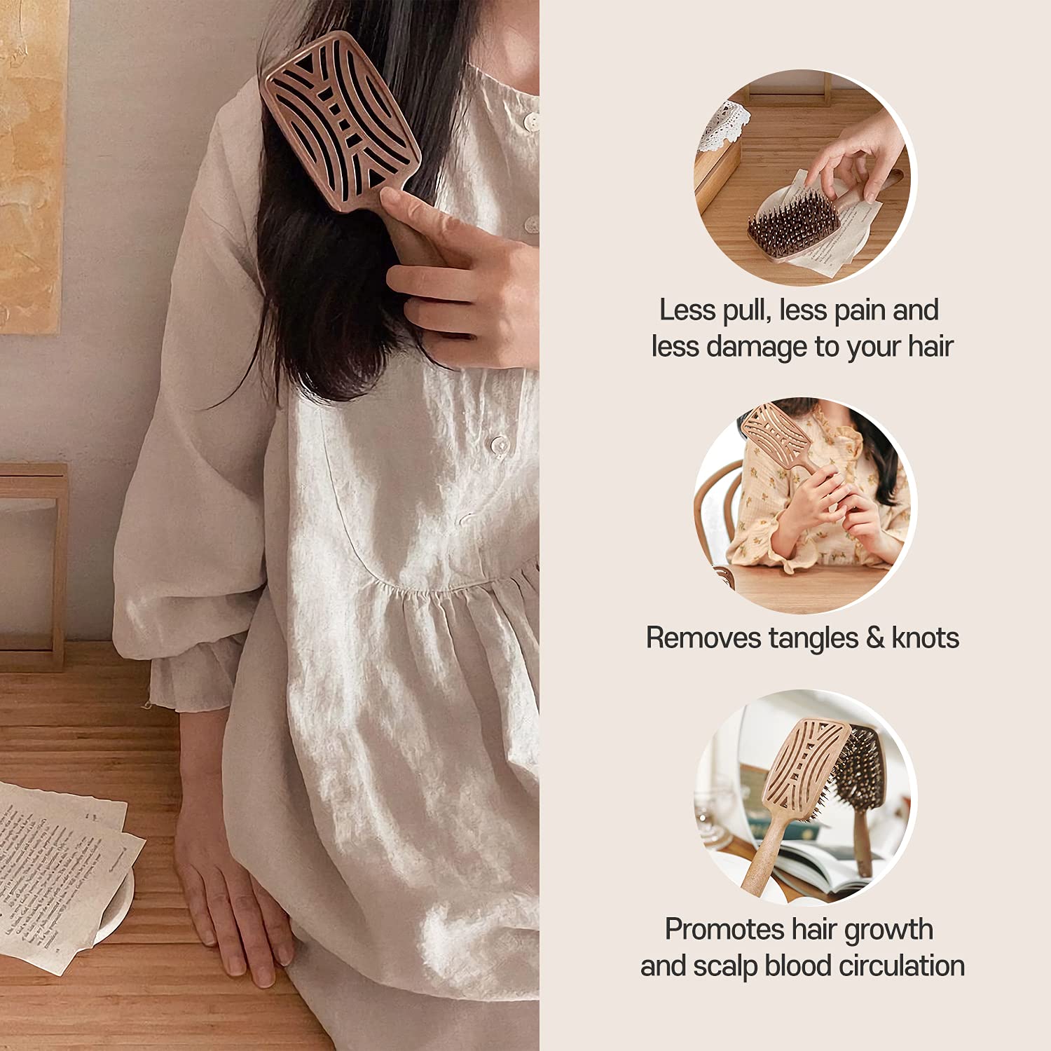 Mother's Corn Yao Boar Bristle Brush designed for kids with gentle detangling action.