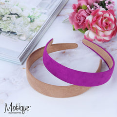 Motique Accessories suede-like headband on model demonstrates easy, day-to-night wear.