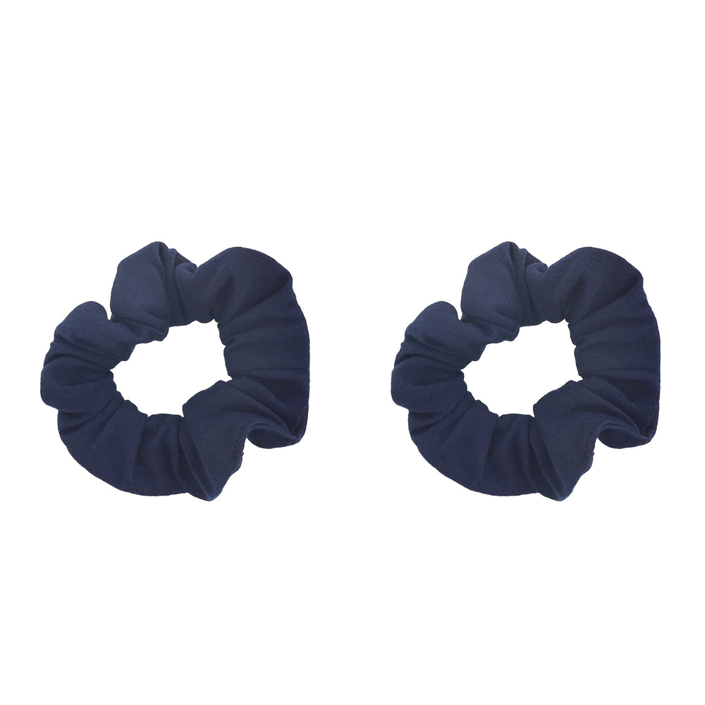 Motique Set2 navy solid scrunchies closeup - gentle hair-friendly stretch for everyday wear