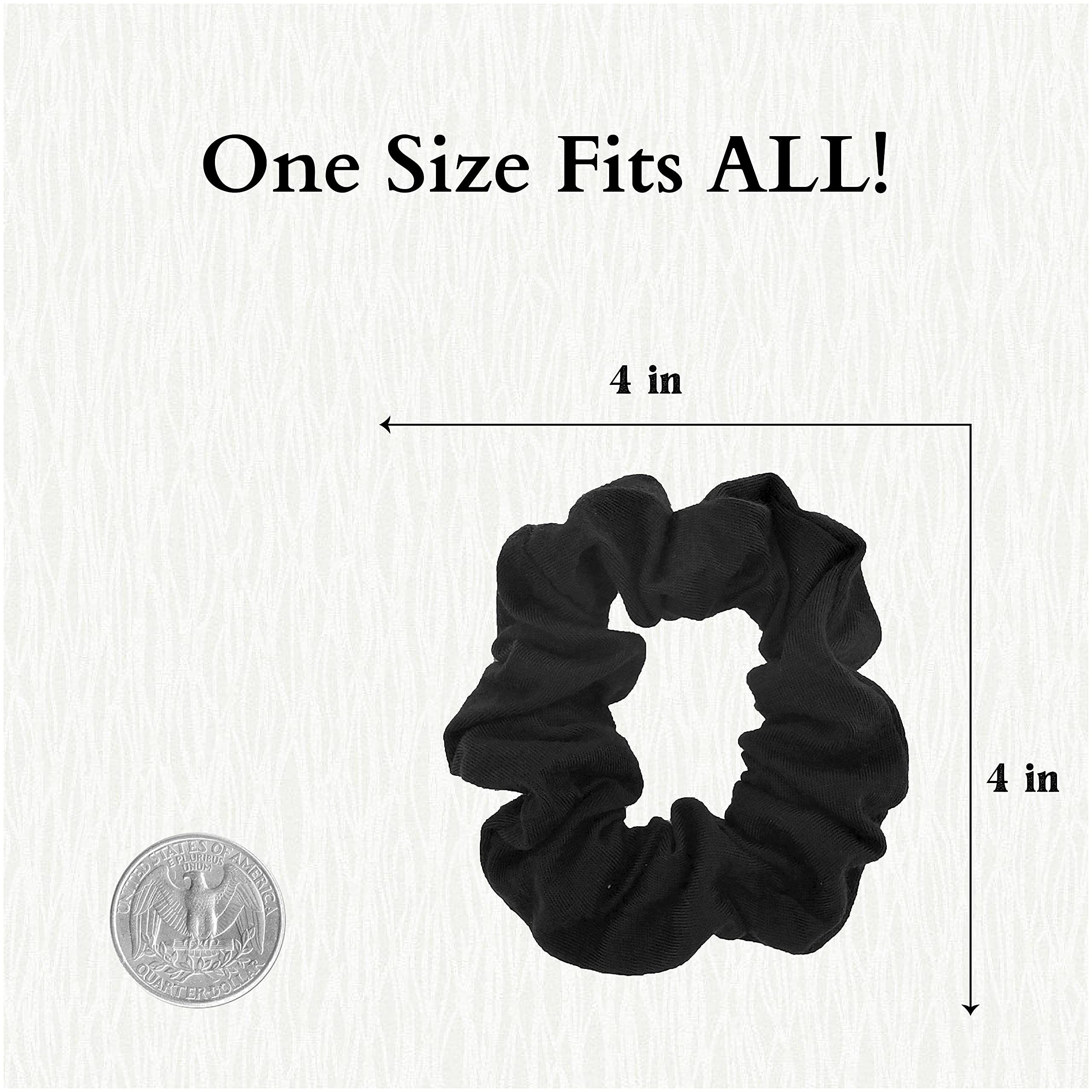 Motique solid scrunchies black in hair; secure, gentle hold with no pull