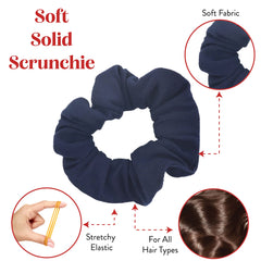 Motique navy solid scrunchies closeup - smooth texture supports gentle hair handling