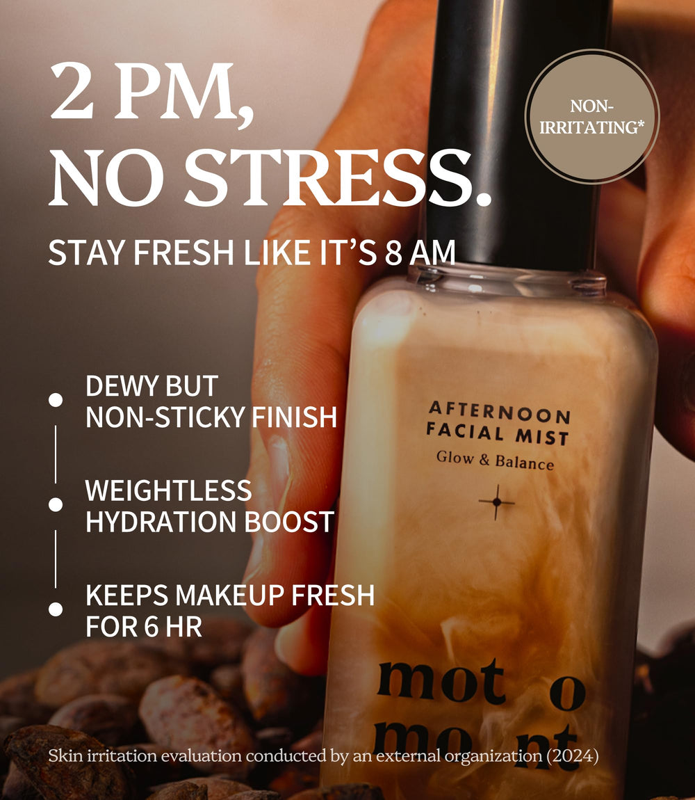 Blue Complex HR and soothing herbs highlighted in Motomont mist formula.