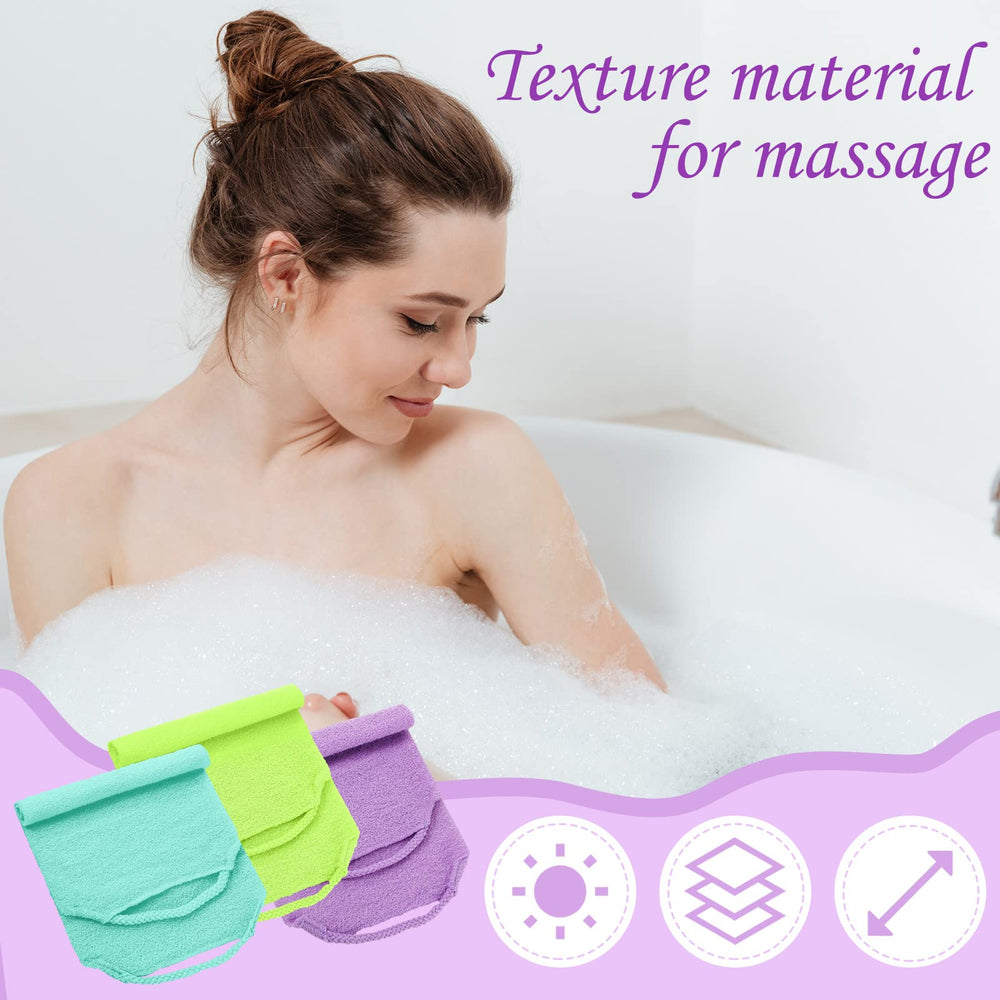 Moukeren pink back scrubber with handles delivers easy back cleaning and skin-friendly exfoliation.