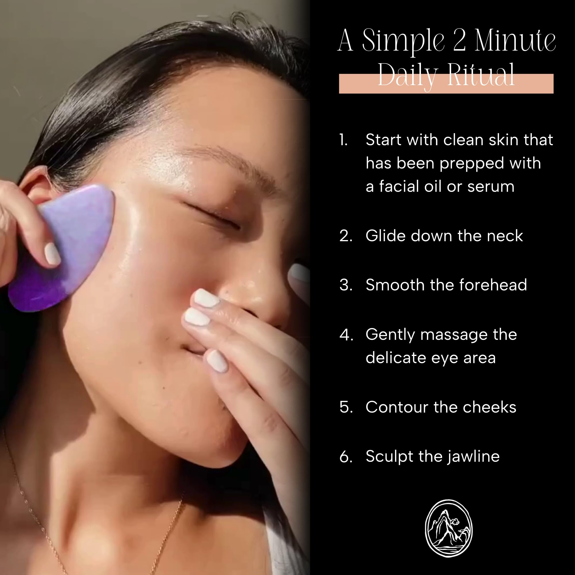 Mount Lai Amethyst Gua Sha curved edge targets facial tension.