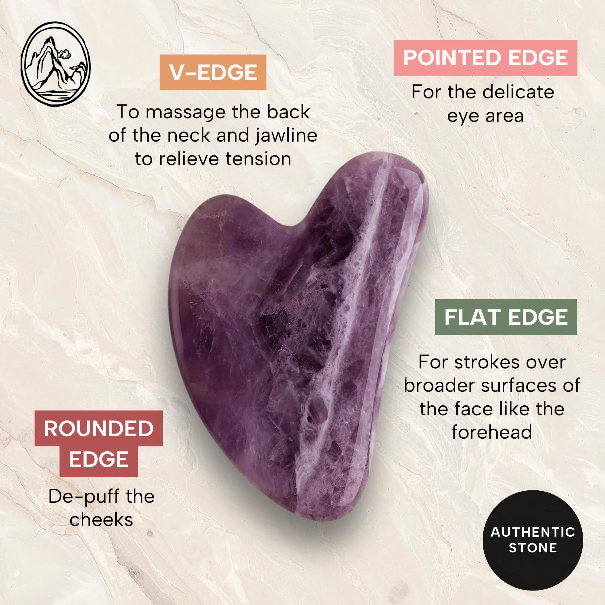 Mount Lai Amethyst Gua Sha along jawline supports tension release.