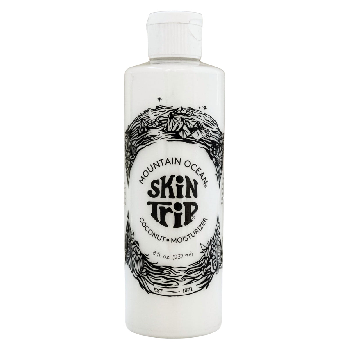 Mountain Ocean Skin Trip coconut body lotion bottle promotes quick absorption for daily hydration.
