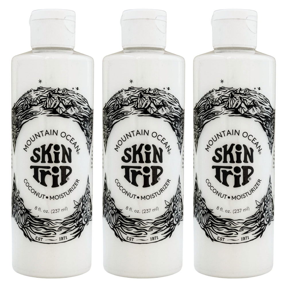 Mountain Ocean Skin Trip coconut body lotion pack-3 bottle provides lightweight hydration for daily use