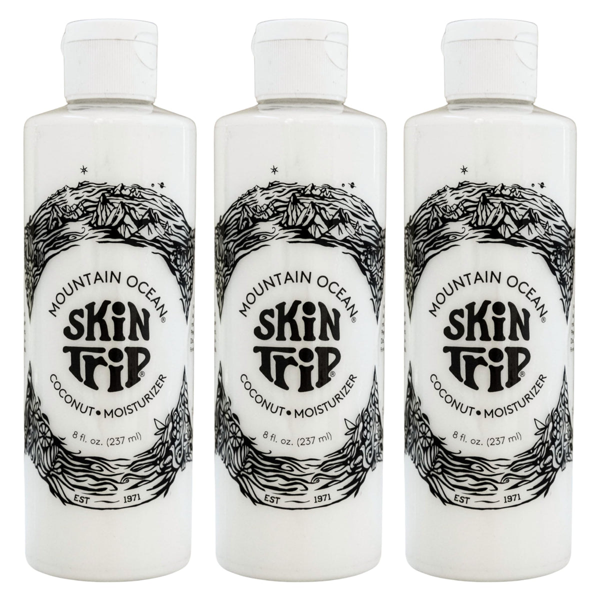 Mountain Ocean Skin Trip coconut body lotion pack-3 bottle provides lightweight hydration for daily use