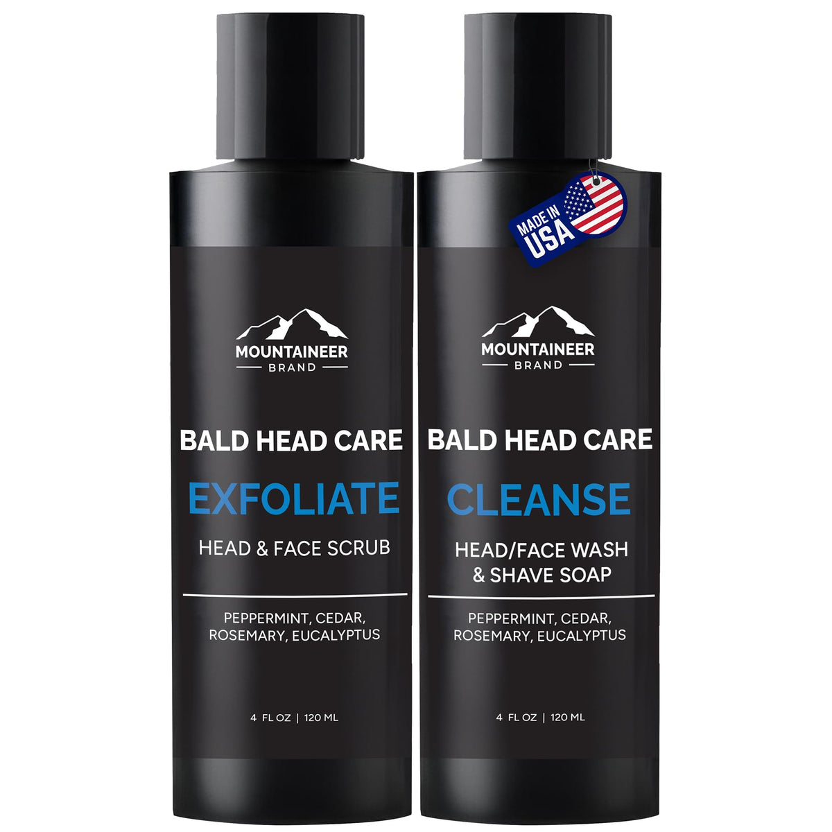 Mountaineer Brand Bald Head Exfoliator bottle pour for a smooth, refreshing cleanse.