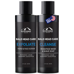 Mountaineer Brand Bald Head Exfoliator bottle pour for a smooth, refreshing cleanse.